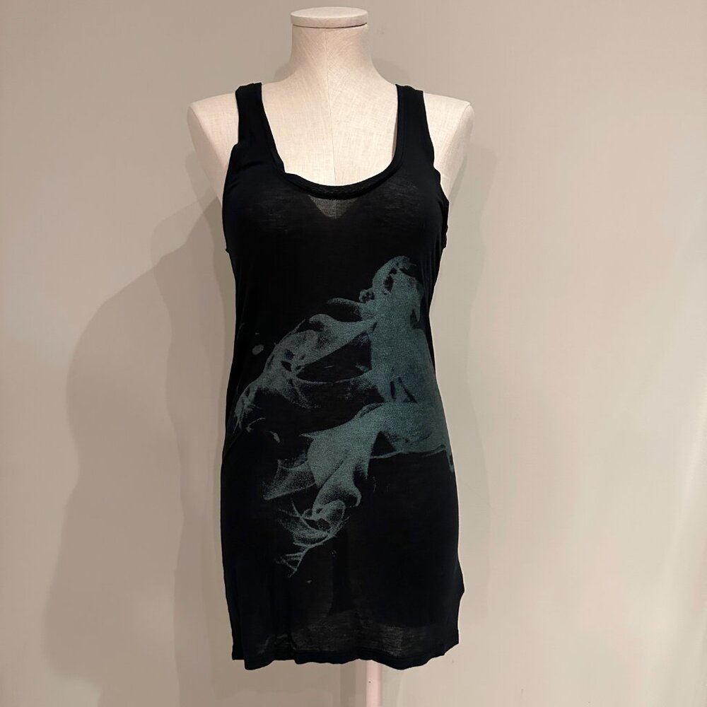 Aritzia Talula Long Tank Top Womens Size XS Black and Green Smoke Abstract Tunic